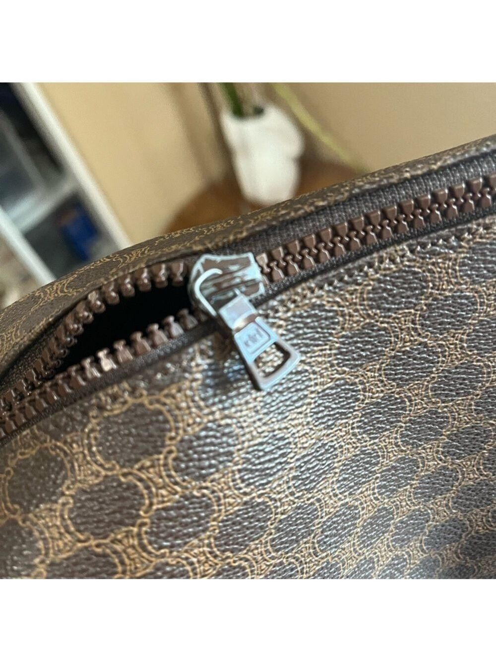 CELINE BROWN MACADAM COATED CANVAS JUMBO ZIPPERED TOTE - Picture 10 of 16